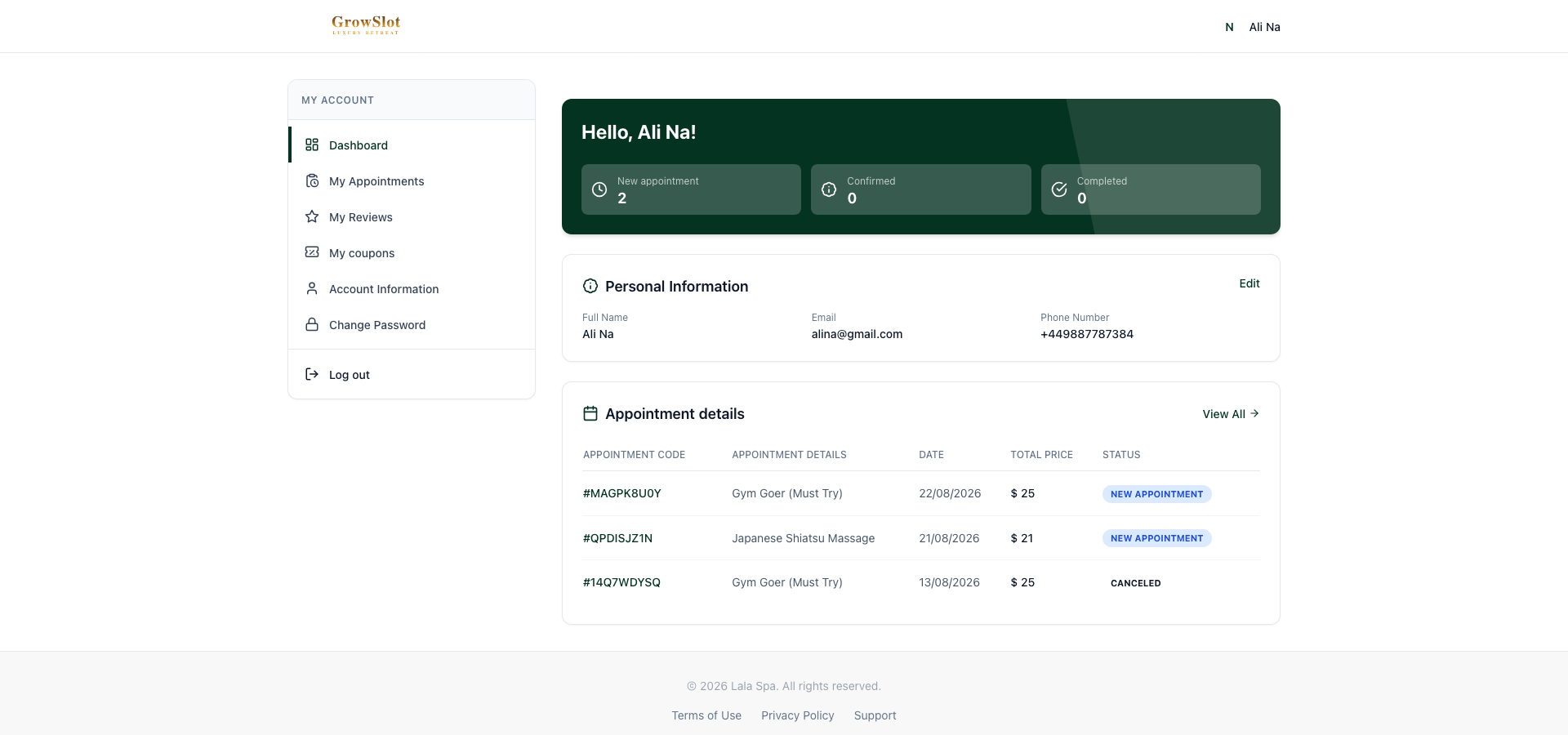 Customer portal dashboard